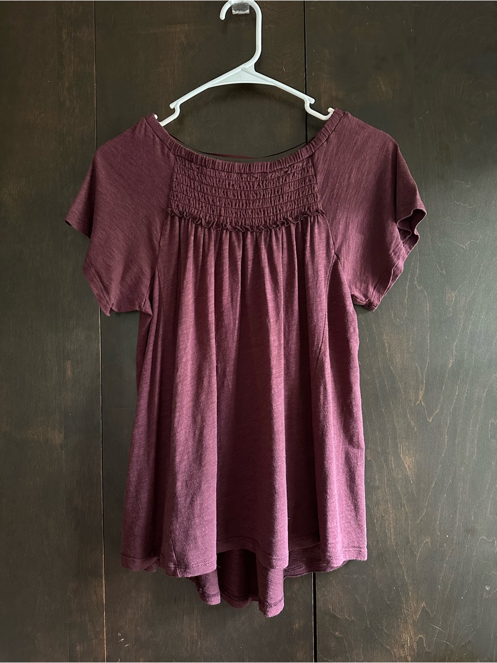 Cupio Plum Short Sleeve Smocked Yoke Top